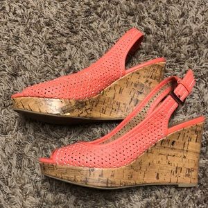 Leather coral wedges